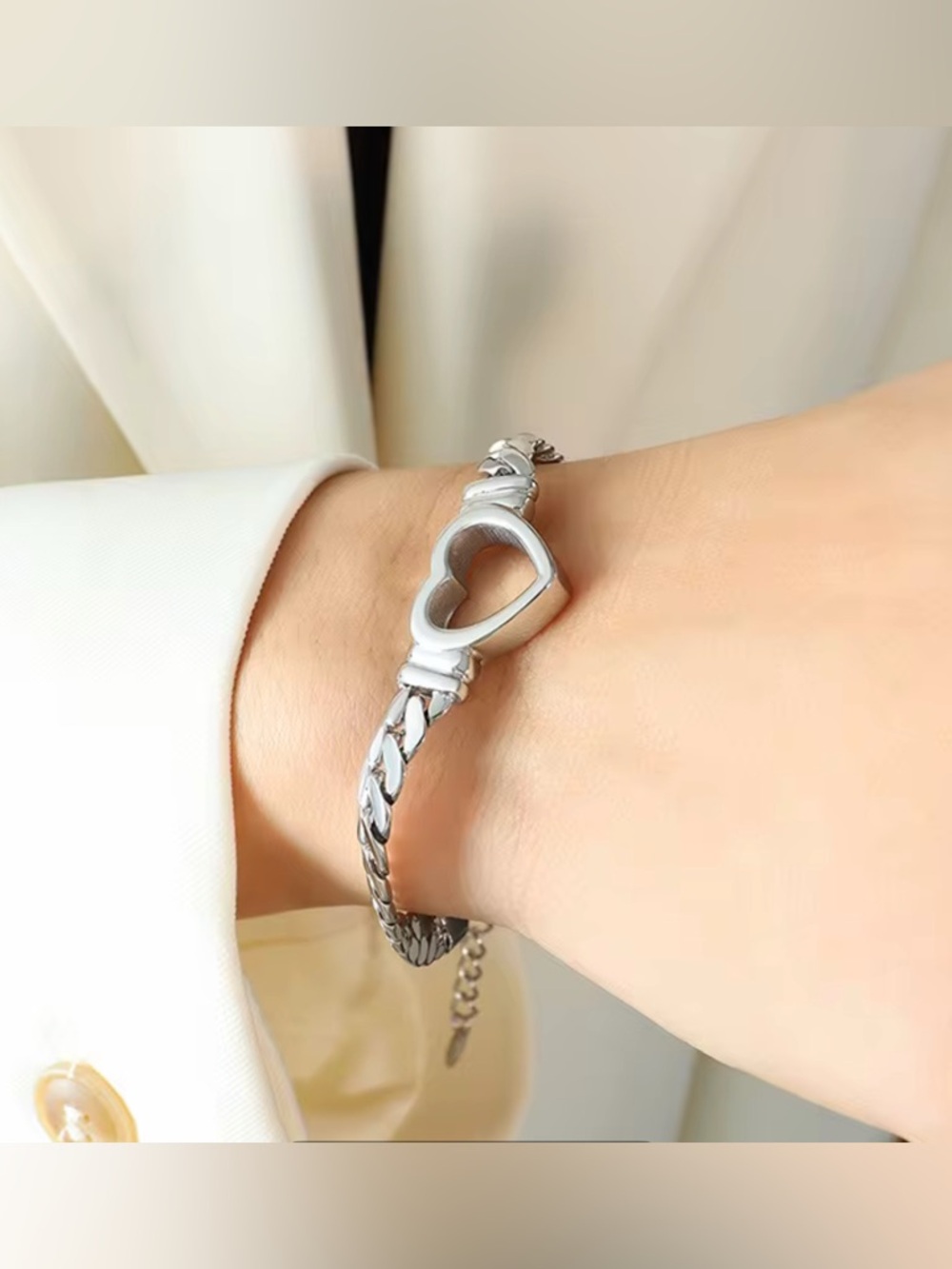 Heart Bracelet / Anklet Silver Plated Chunky Chain Waterproof AP21